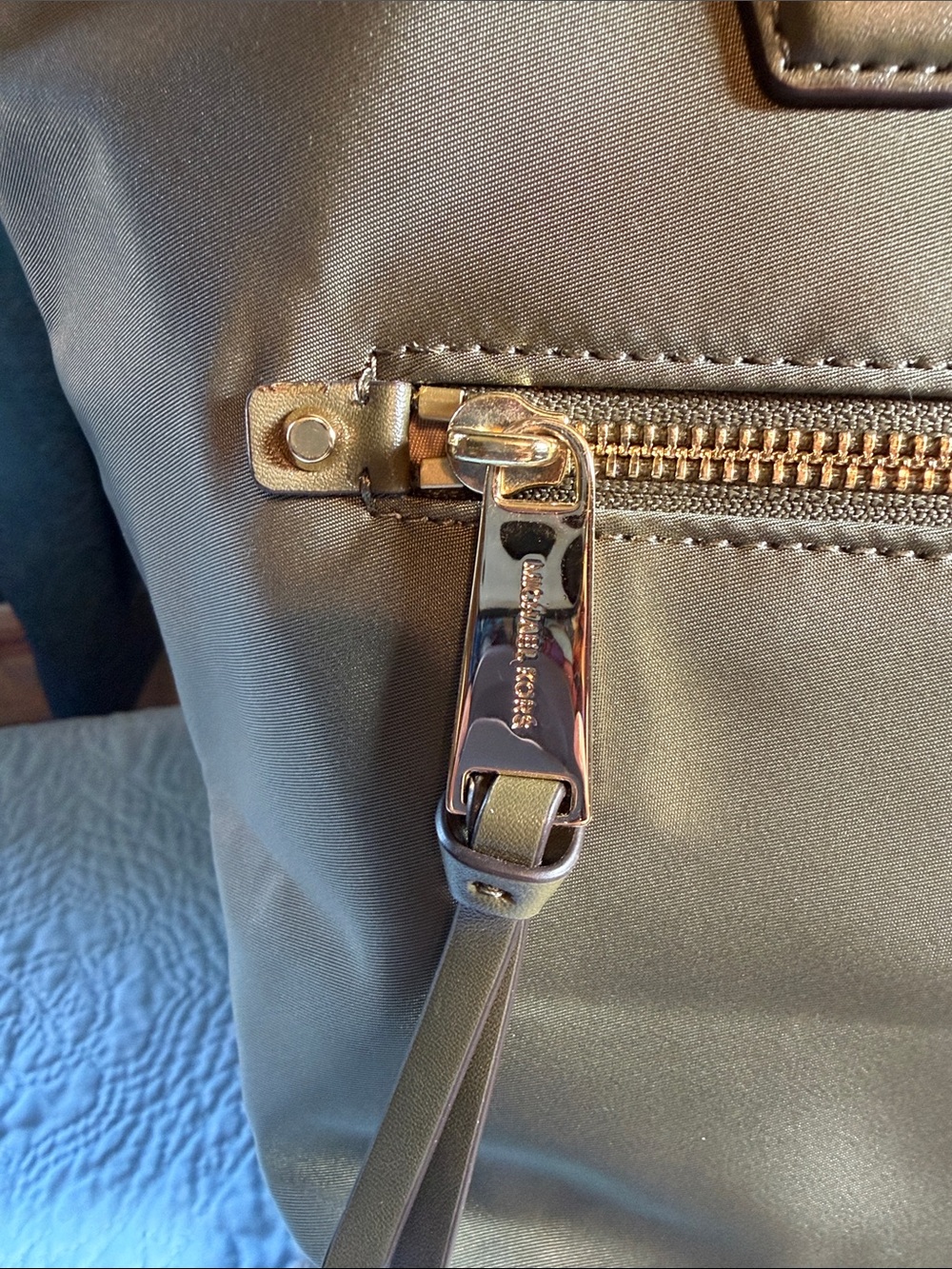 Michael Kors Olive Nylon Tote with Gold Hardware - Picture 3 of 16